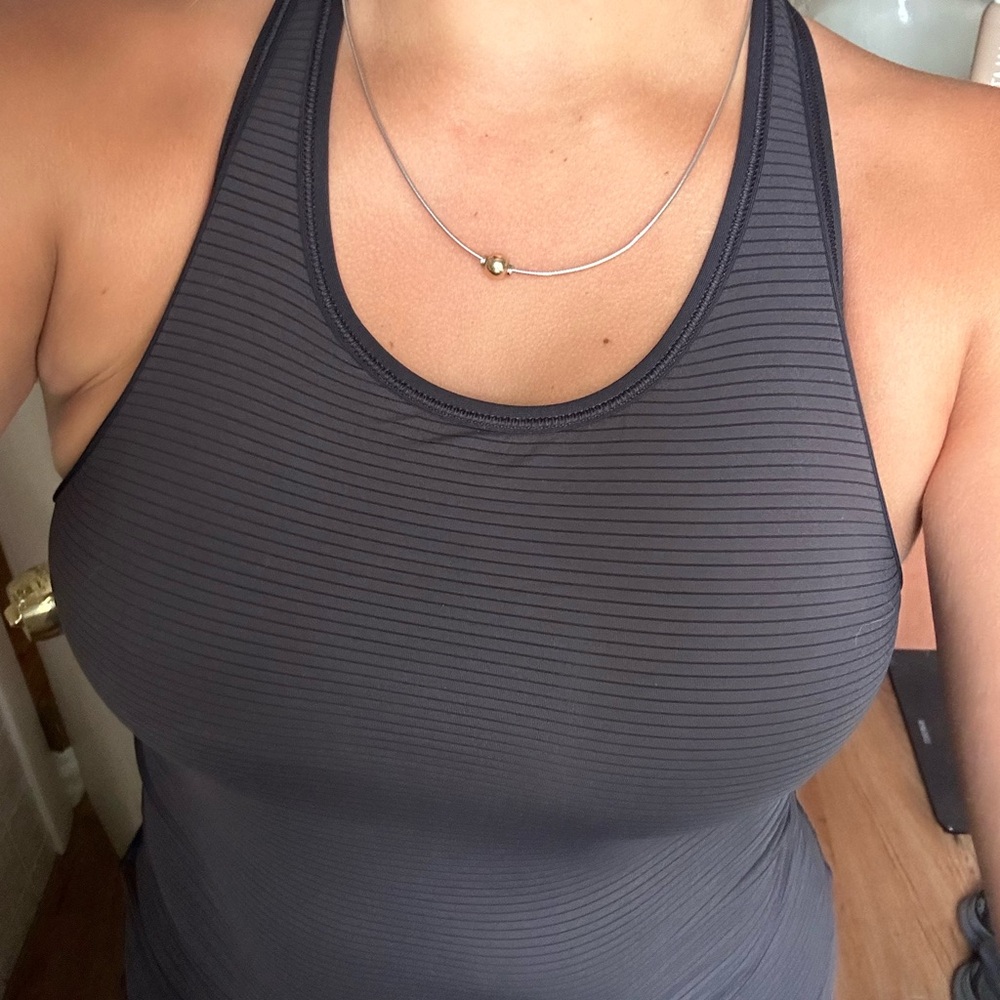 lululemon yoga tank striped black & dark gray with built in bra (XS/S)